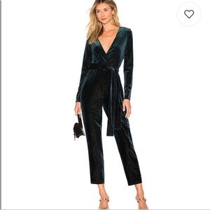 NWT Lovers + Friends Hart Velvet Sparkle Hart Jumpsuit Large Deep Emerald Green